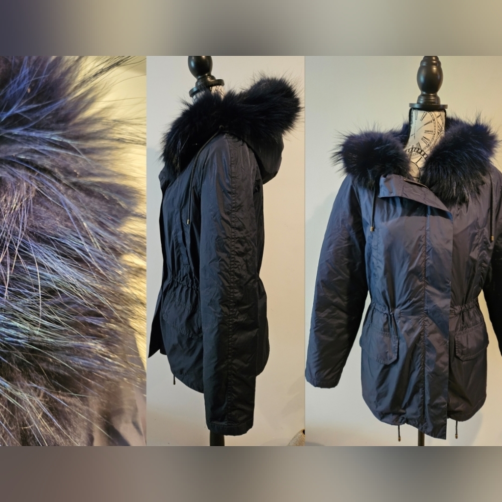 ⭐️ Army Yves Salomon genuine fur lined navy blue parka size 32